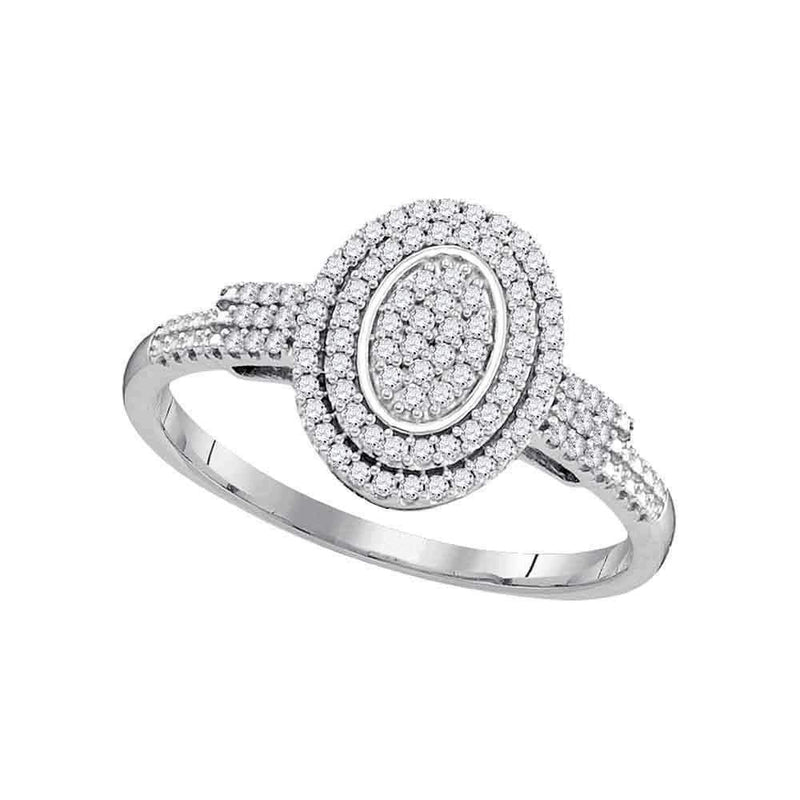 10kt White Gold Women's Round Diamond Oval Cluster Bridal Wedding Engagement Ring 1/4 Cttw - FREE Shipping (US/CAN)-Gold & Diamond Engagement & Anniversary Rings-5-JadeMoghul Inc.