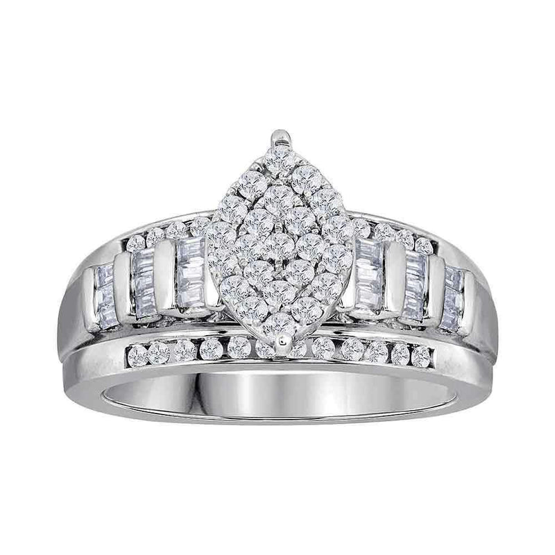 10kt White Gold Women's Round Diamond Oval Cluster Bridal Wedding Engagement Ring 3.00 Cttw - FREE Shipping (US/CAN)-Gold & Diamond Engagement & Anniversary Rings-5-JadeMoghul Inc.