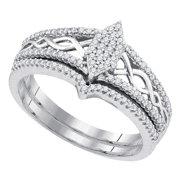 10kt White Gold Women's Round Diamond Oval Cluster Bridal Wedding Engagement Ring Band Set 1/3 Cttw - FREE Shipping (US/CAN)-Wedding Jewelry-5-JadeMoghul Inc.