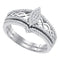 10kt White Gold Women's Round Diamond Oval Cluster Bridal Wedding Engagement Ring Band Set 1/3 Cttw - FREE Shipping (US/CAN)-Wedding Jewelry-5-JadeMoghul Inc.