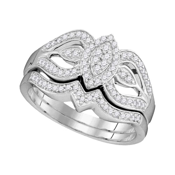 10kt White Gold Women's Round Diamond Oval Cluster Bridal Wedding Engagement Ring Band Set 1/3 Cttw - FREE Shipping (US/CAN)-Wedding Jewelry-5-JadeMoghul Inc.