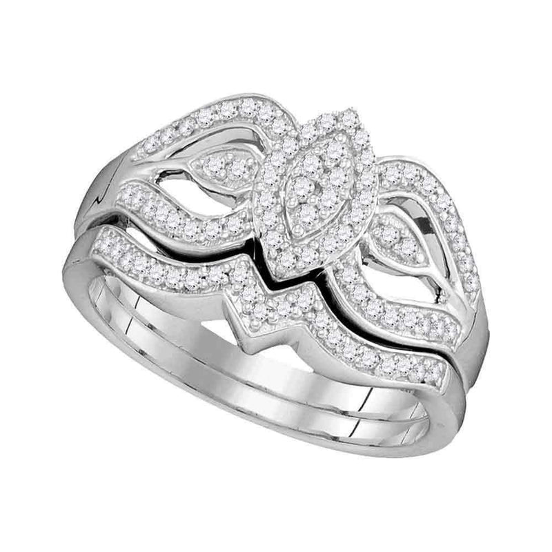 10kt White Gold Women's Round Diamond Oval Cluster Bridal Wedding Engagement Ring Band Set 1/3 Cttw - FREE Shipping (US/CAN)-Wedding Jewelry-5-JadeMoghul Inc.