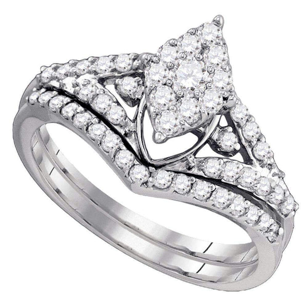 10kt White Gold Women's Round Diamond Oval Cluster Bridal Wedding Engagement Ring Band Set 3/4 Cttw - FREE Shipping (US/CAN)-Wedding Jewelry-5.5-JadeMoghul Inc.
