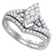10kt White Gold Women's Round Diamond Oval Cluster Bridal Wedding Engagement Ring Band Set 3/4 Cttw - FREE Shipping (US/CAN)-Wedding Jewelry-5.5-JadeMoghul Inc.