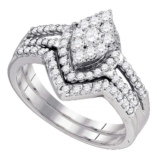 10kt White Gold Women's Round Diamond Oval Cluster Bridal Wedding Engagement Ring Band Set 3/4 Cttw - FREE Shipping (US/CAN)-Wedding Jewelry-5-JadeMoghul Inc.