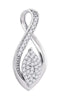 10kt White Gold Womens Round Diamond Oval Cluster Fashion Pendant 1-10 Cttw-Gold & Diamond Pendants & Necklaces-JadeMoghul Inc.