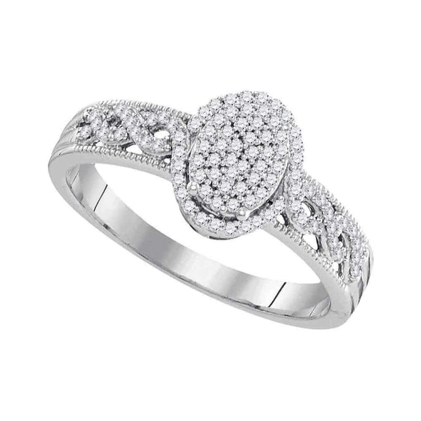 10kt White Gold Women's Round Diamond Oval Cluster Milgrain Twist Bridal Ring 1/4 Cttw - FREE Shipping (US/CAN)-Wedding Jewelry-6-JadeMoghul Inc.