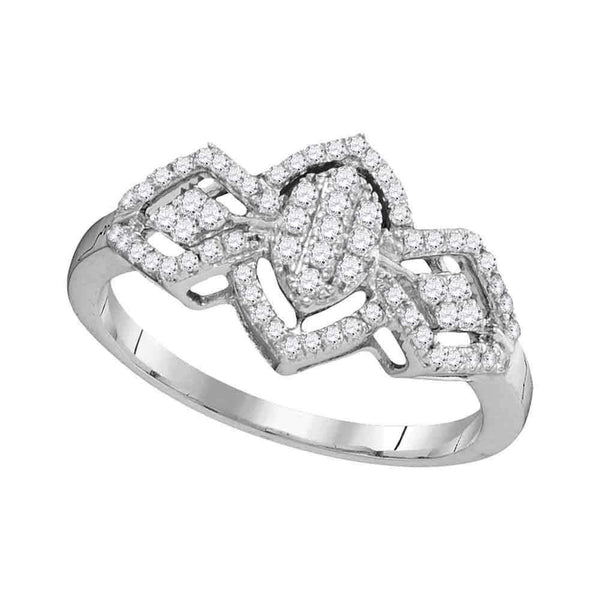 10kt White Gold Women's Round Diamond Oval Cluster Ring 1/3 Cttw - FREE Shipping (US/CAN)-Gold & Diamond Cluster Rings-5-JadeMoghul Inc.