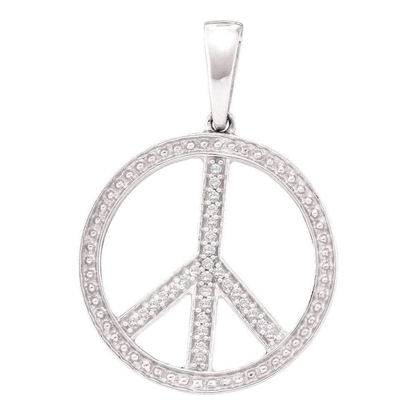 10kt White Gold Women's Round Diamond Peace Sign Circle Pendant 1-10 Cttw - FREE Shipping (US/CAN)-Gold & Diamond Pendants & Necklaces-JadeMoghul Inc.