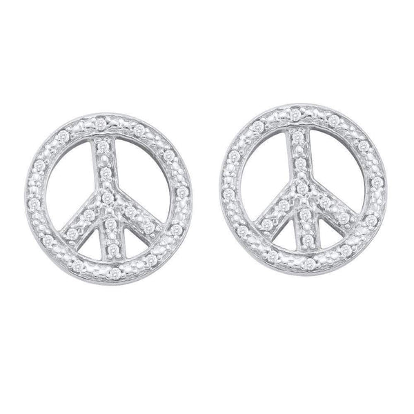 10kt White Gold Women's Round Diamond Peace Sign Earrings 1-6 Cttw - FREE Shipping (USA/CAN)-Gold & Diamond Earrings-JadeMoghul Inc.