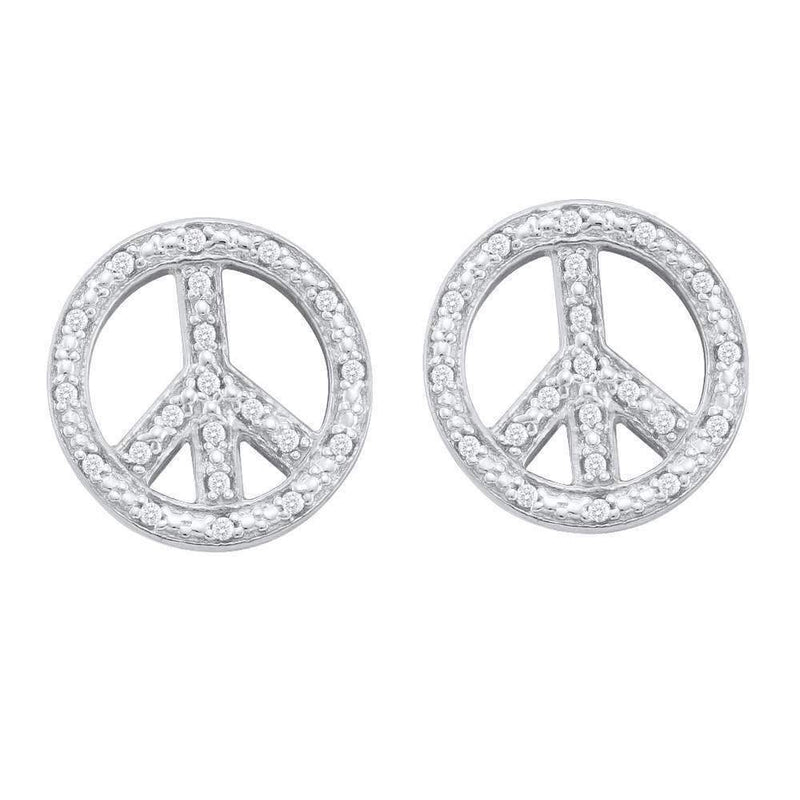 10kt White Gold Women's Round Diamond Peace Sign Earrings 1-6 Cttw - FREE Shipping (USA/CAN)-Gold & Diamond Earrings-JadeMoghul Inc.