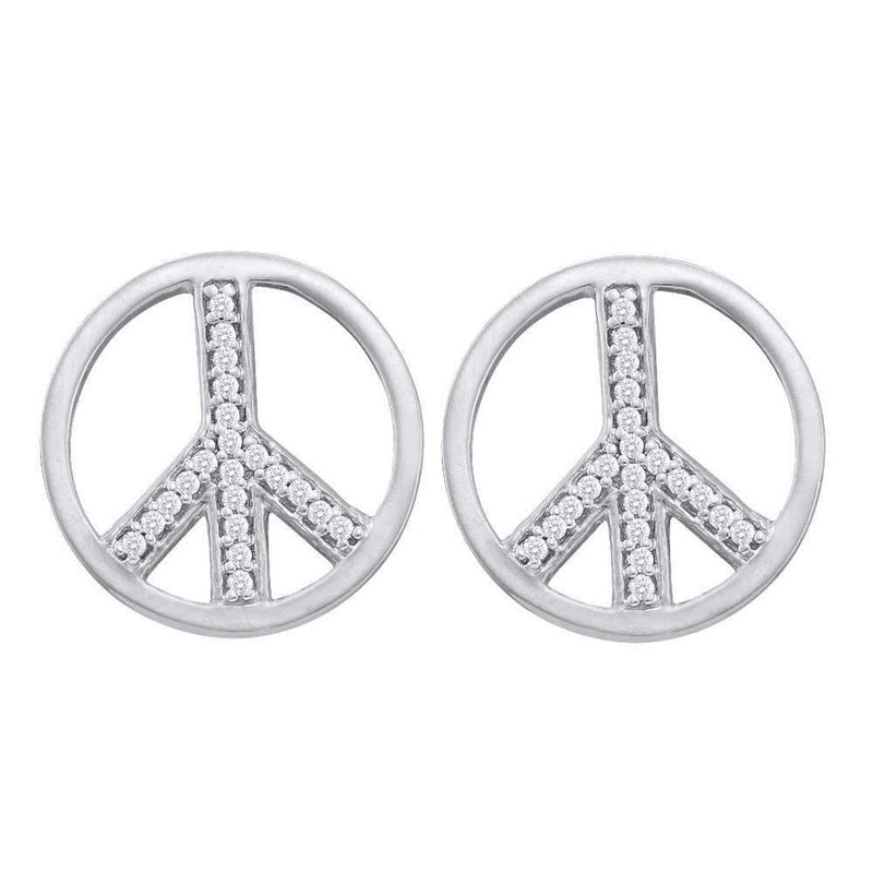 10kt White Gold Women's Round Diamond Peace Sign Stud Earrings 1-6 Cttw - FREE Shipping (US/CAN)-Gold & Diamond Earrings-JadeMoghul Inc.