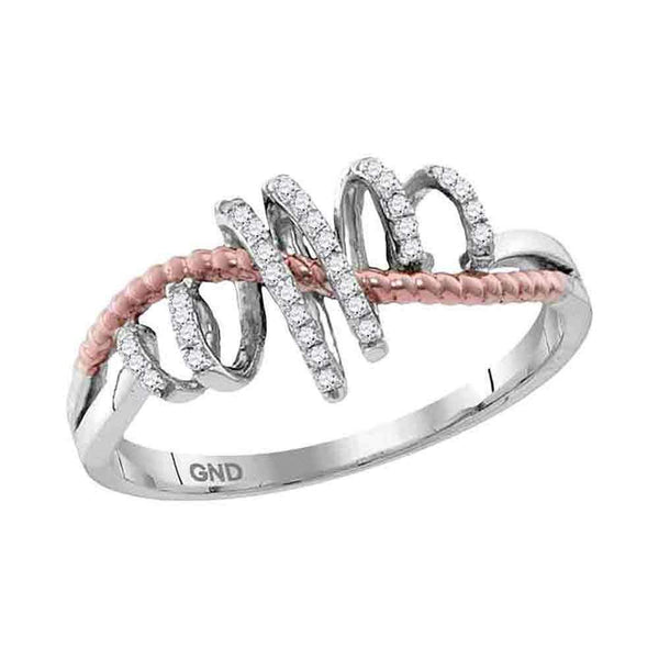 10kt White Gold Women's Round Diamond Pink-tone Rope Spiral Band Ring 1/10 Cttw - FREE Shipping (US/CAN)-Gold & Diamond Bands-5-JadeMoghul Inc.