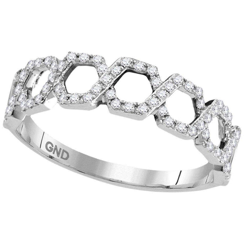 10kt White Gold Women's Round Diamond Polygon Woven Band Ring 1-4 Cttw - FREE Shipping (US/CAN)-Gold & Diamond Bands-JadeMoghul Inc.