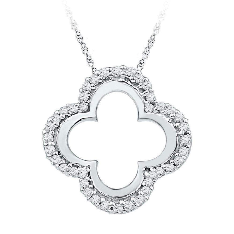 10kt White Gold Women's Round Diamond Quatrefoil Cutout Pendant 1-8 Cttw - FREE Shipping (US/CAN)-Gold & Diamond Pendants & Necklaces-JadeMoghul Inc.