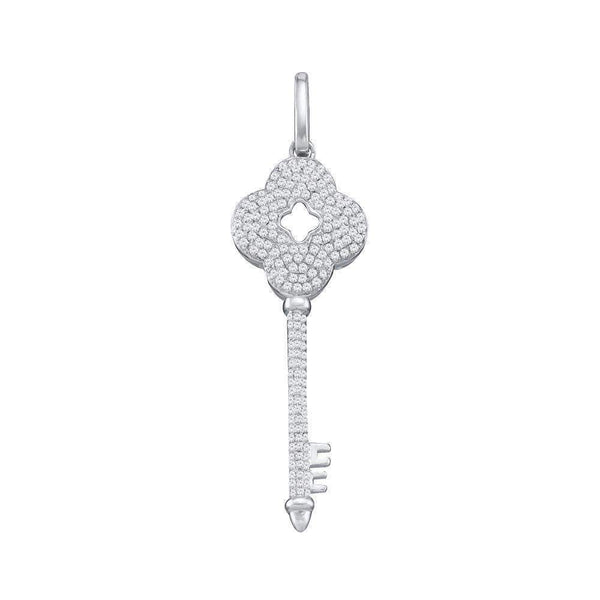 10kt White Gold Women's Round Diamond Quatrefoil Key Pendant 1-2 Cttw - FREE Shipping (US/CAN)-Gold & Diamond Pendants & Necklaces-JadeMoghul Inc.