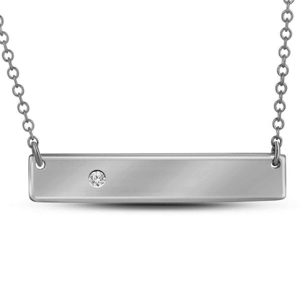 10kt White Gold Women's Round Diamond Rectangle Bar Necklace .02 Cttw - FREE Shipping (US/CAN)-Gold & Diamond Pendants & Necklaces-JadeMoghul Inc.