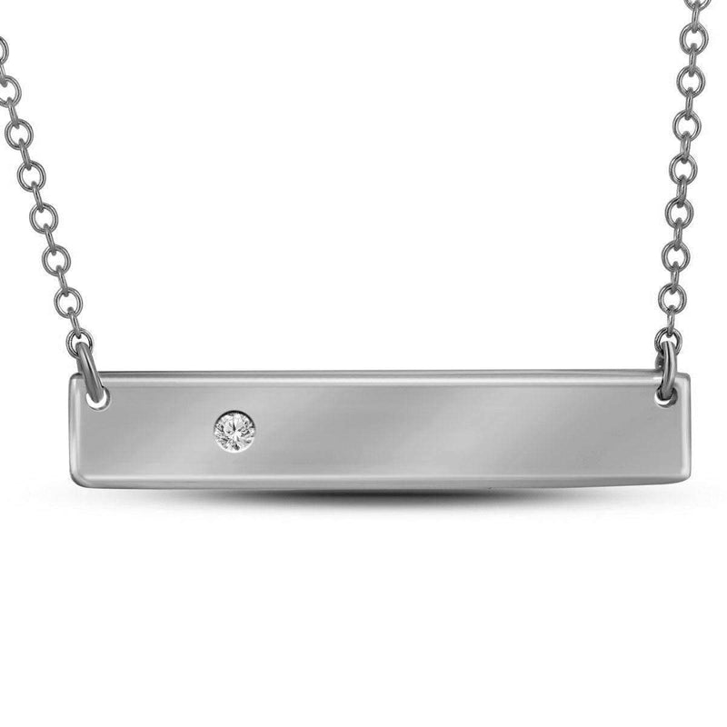 10kt White Gold Women's Round Diamond Rectangle Bar Necklace .02 Cttw - FREE Shipping (US/CAN)-Gold & Diamond Pendants & Necklaces-JadeMoghul Inc.