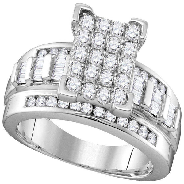10kt White Gold Women's Round Diamond Rectangle Cluster Bridal Wedding Engagement Ring 7-8 Cttw - FREE Shipping (USA/CAN) - Size 7-Gold & Diamond Engagement & Anniversary Rings-JadeMoghul Inc.