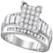 10kt White Gold Women's Round Diamond Rectangle Cluster Bridal Wedding Engagement Ring 7-8 Cttw - FREE Shipping (US/CAN) - Size 7.5-Gold & Diamond Engagement & Anniversary Rings-JadeMoghul Inc.