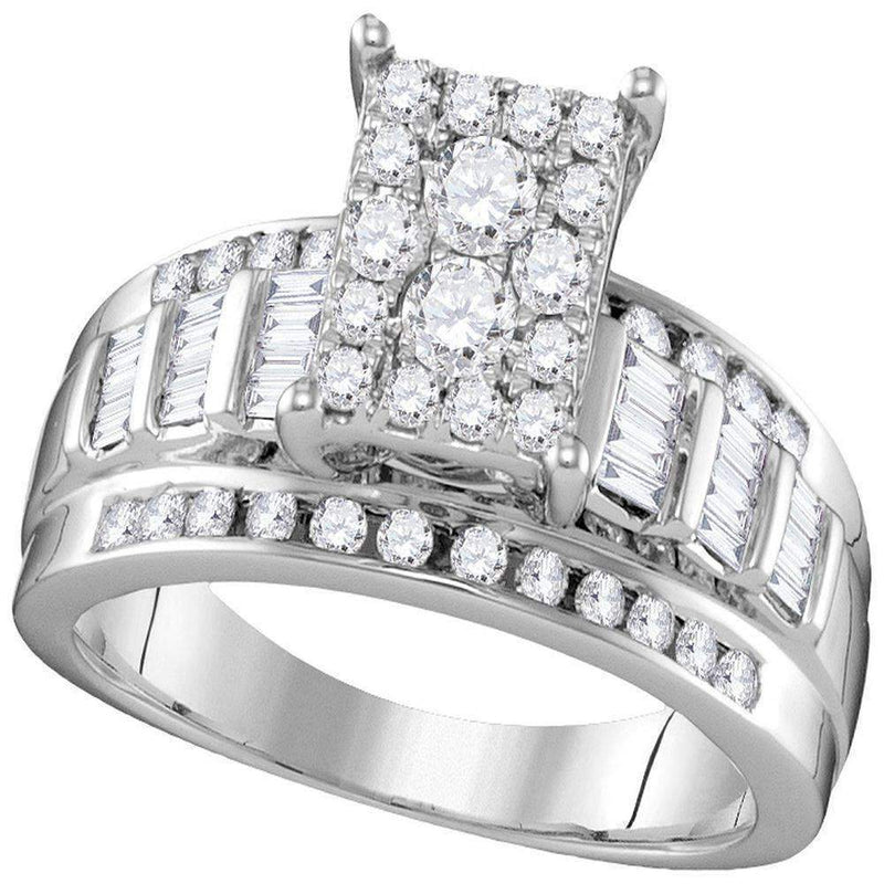 10kt White Gold Women's Round Diamond Rectangle Cluster Bridal Wedding Engagement Ring 7/8 Cttw - FREE Shipping (US/CAN) - Size 6-Gold & Diamond Engagement & Anniversary Rings-5-JadeMoghul Inc.