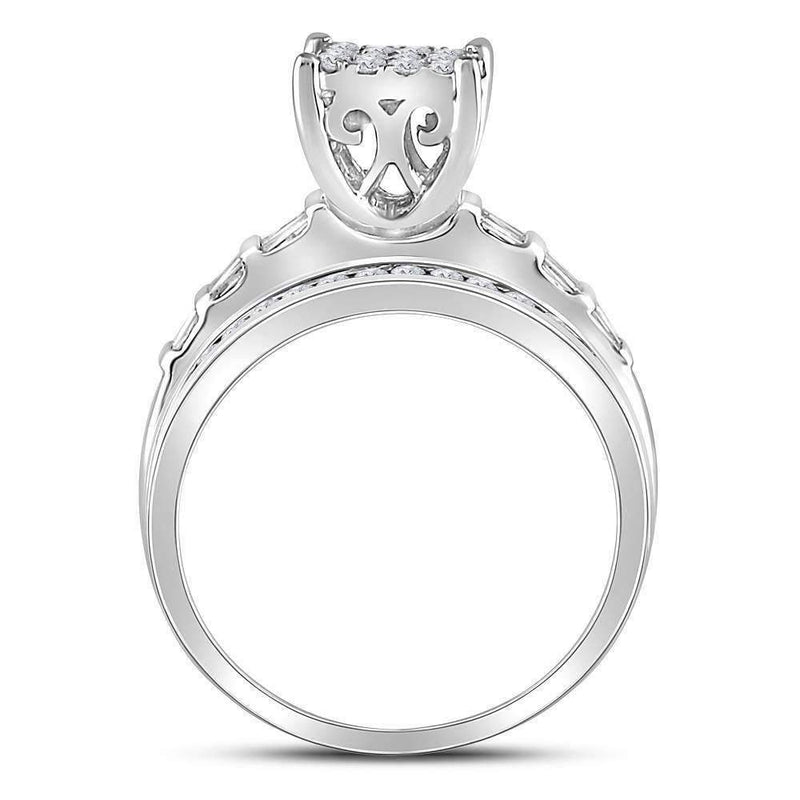 10kt White Gold Women's Round Diamond Rectangle Cluster Bridal Wedding Engagement Ring 7/8 Cttw - FREE Shipping (US/CAN)-Wedding Jewelry-5-JadeMoghul Inc.