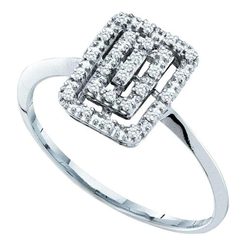 10kt White Gold Women's Round Diamond Rectangle Cluster Slender Ring 1/12 Cttw - FREE Shipping (US/CAN)-Rings And Bands-5-JadeMoghul Inc.