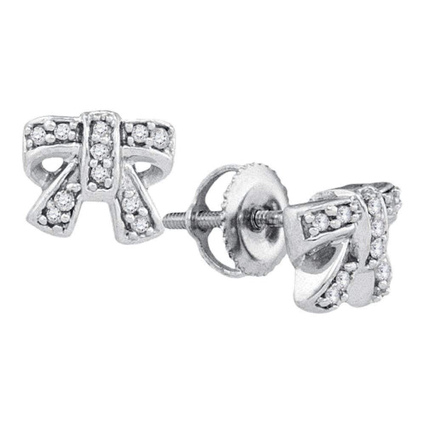 10kt White Gold Women's Round Diamond Ribbon Bow Cluster Screwback Earrings 1-10 Cttw - FREE Shipping (USA/CAN)-Gold & Diamond Earrings-JadeMoghul Inc.