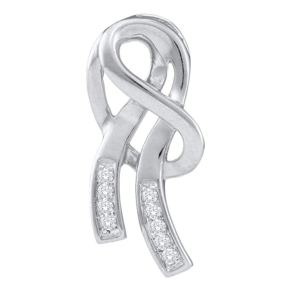 10kt White Gold Women's Round Diamond Ribbon Fashion Pendant 1-12 Cttw - FREE Shipping (US/CAN)-Gold & Diamond Pendants & Necklaces-JadeMoghul Inc.