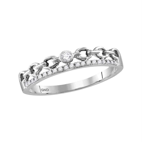 10kt White Gold Womens Round Diamond Rolo Link Stackable Band Ring 1/12 Cttw-Gold & Diamond Rings-9-JadeMoghul Inc.