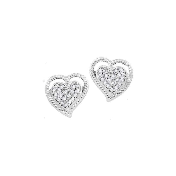 10kt White Gold Women's Round Diamond Rope Heart Cluster Earrings 1-10 Cttw - FREE Shipping (USA/CAN)-Gold & Diamond Earrings-JadeMoghul Inc.