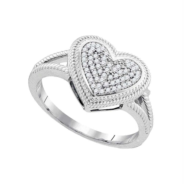 10kt White Gold Womens Round Diamond Rope Heart Love Cluster Ring 1/6 Cttw-Gold & Diamond Heart Rings-5.5-JadeMoghul Inc.