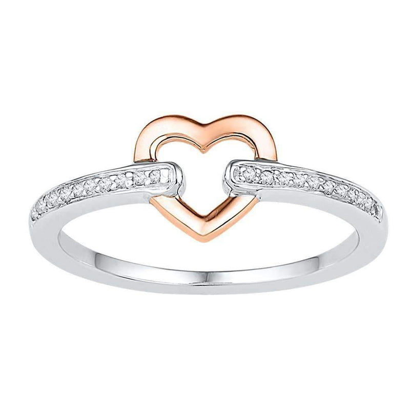 10kt White Gold Women's Round Diamond Rose-tone Bound Heart Ring 1/12 Cttw - FREE Shipping (US/CAN)-Gold & Diamond Heart Rings-5-JadeMoghul Inc.