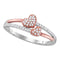 10kt White Gold Women's Round Diamond Rose-tone Double Heart Love Ring 1/6 Cttw - FREE Shipping (US/CAN)-Gold & Diamond Heart Rings-5.5-JadeMoghul Inc.