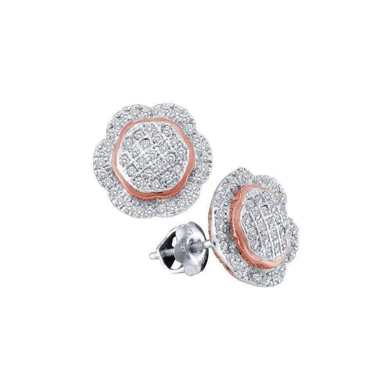 10kt White Gold Women's Round Diamond Rose-tone Frame Octagon Cluster Earrings 1-3 Cttw - FREE Shipping (USA/CAN)-Gold & Diamond Earrings-JadeMoghul Inc.