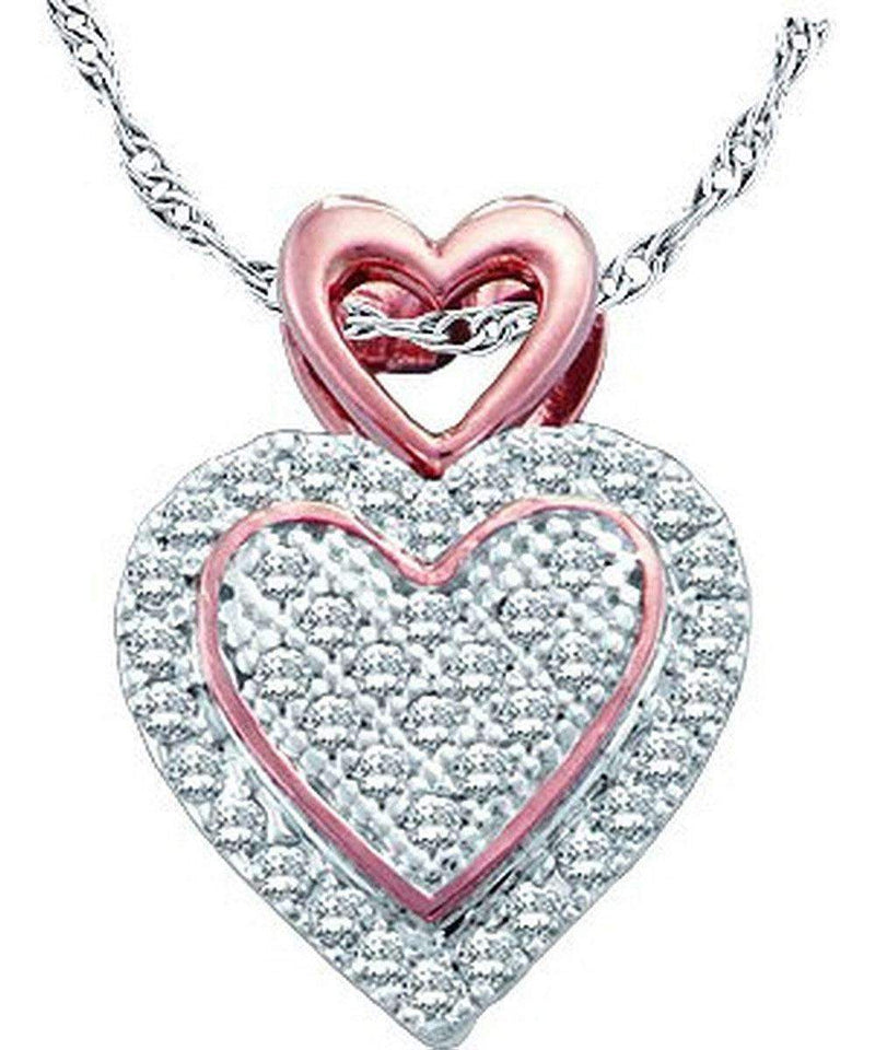 10kt White Gold Women's Round Diamond Rose-tone Heart Cluster Pendant 1-6 Cttw - FREE Shipping (US/CAN)-Gold & Diamond Pendants & Necklaces-JadeMoghul Inc.
