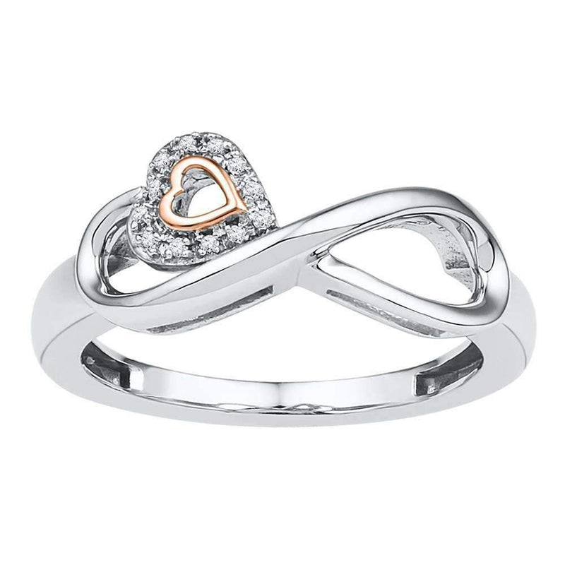 10kt White Gold Women's Round Diamond Rose-tone Heart Infinity Ring 1/20 Cttw - FREE Shipping (US/CAN)-Gold & Diamond Heart Rings-5-JadeMoghul Inc.