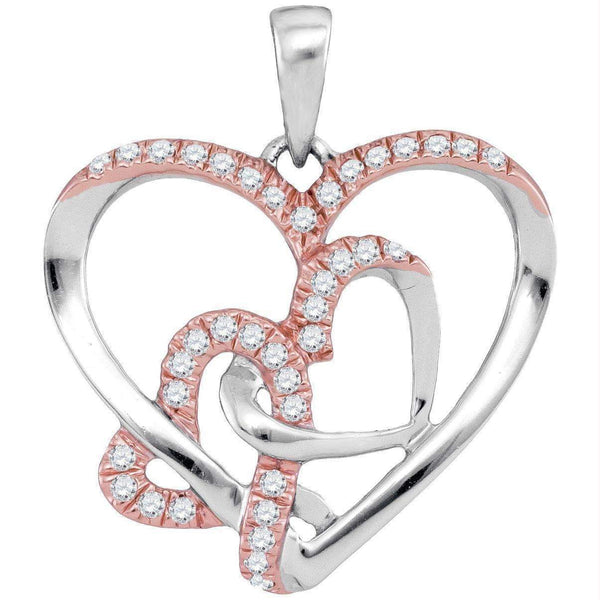 10kt White Gold Women's Round Diamond Rose-tone Heart Love Pendant 1-4 Cttw - FREE Shipping (US/CAN)-Gold & Diamond Pendants & Necklaces-JadeMoghul Inc.