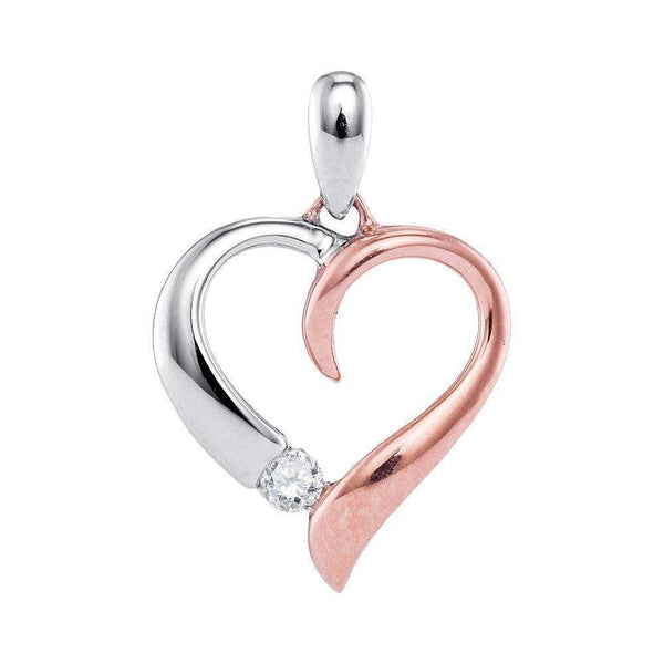 10kt White Gold Women's Round Diamond Rose-tone Heart Solitaire Pendant 1-12 Cttw - FREE Shipping (US/CAN)-Gold & Diamond Pendants & Necklaces-JadeMoghul Inc.