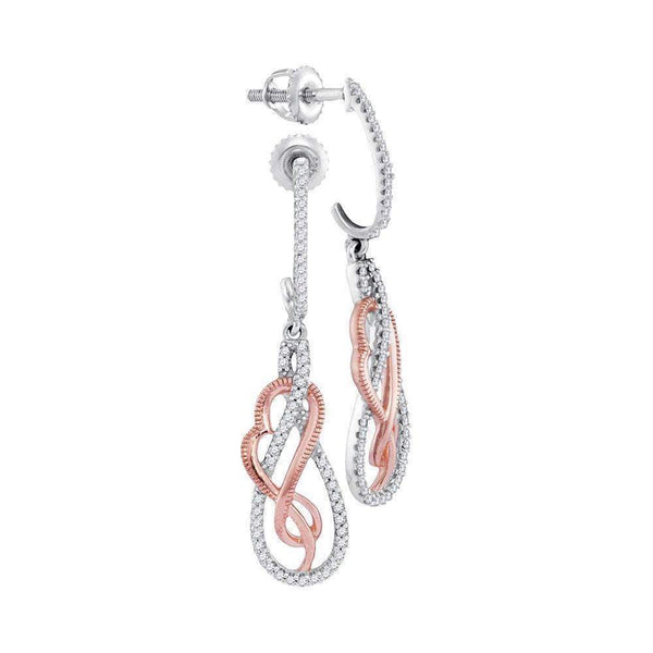 10kt White Gold Women's Round Diamond Rose-tone Heart Teardrop Dangle Earrings 1-3 Cttw - FREE Shipping (USA/CAN)-Gold & Diamond Earrings-JadeMoghul Inc.