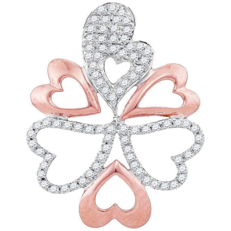 10kt White Gold Women's Round Diamond Rose-tone Oval Heart Cluster Pendant 1-5 Cttw - FREE Shipping (US/CAN)-Gold & Diamond Pendants & Necklaces-JadeMoghul Inc.