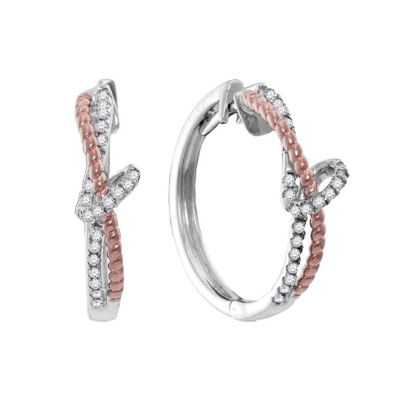 10kt White Gold Women's Round Diamond Rose-tone Rope Hoop Earrings 1-4 Cttw - FREE Shipping (USA/CAN)-Gold & Diamond Earrings-JadeMoghul Inc.