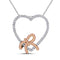 10kt White Gold Women's Round Diamond Rose-tone Rope Knot Bow Heart Pendant 1-6 Cttw - FREE Shipping (US/CAN)-Gold & Diamond Pendants & Necklaces-JadeMoghul Inc.