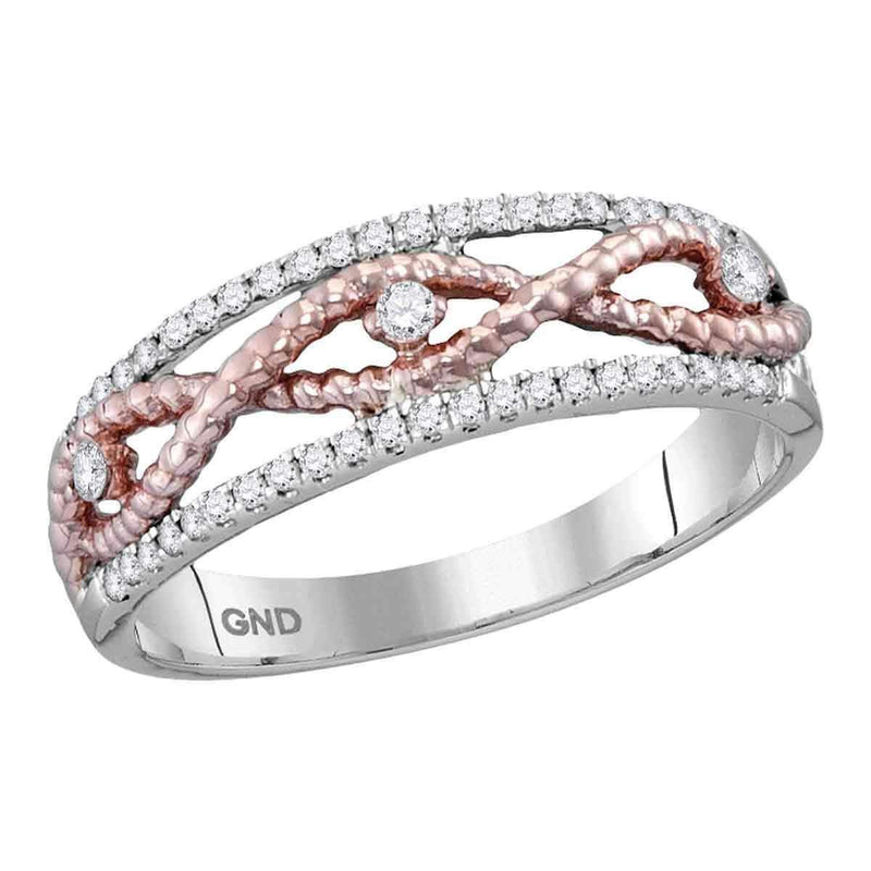 10kt White Gold Women's Round Diamond Rose-tone Rope Twist Band 1/4 Cttw - FREE Shipping (US/CAN)-Gold & Diamond Bands-7-JadeMoghul Inc.