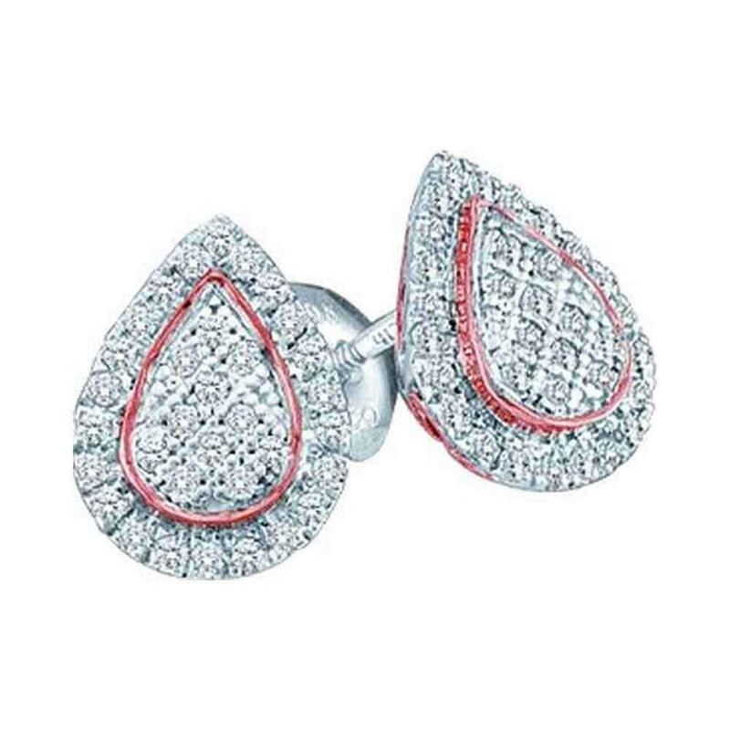 10kt White Gold Women's Round Diamond Rose-tone Teardrop Cluster Screwback Earrings 1-5 Cttw - FREE Shipping (USA/CAN)-Gold & Diamond Earrings-JadeMoghul Inc.