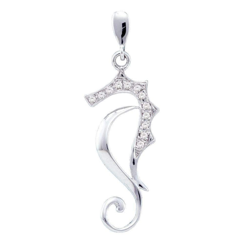 10kt White Gold Women's Round Diamond Sea Horse Nautical Animal Pendant 1-20 Cttw - FREE Shipping (US/CAN)-Gold & Diamond Pendants & Necklaces-JadeMoghul Inc.