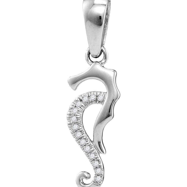 10kt White Gold Women's Round Diamond Seahorse Animal Pendant 1-20 Cttw - FREE Shipping (US/CAN)-Gold & Diamond Pendants & Necklaces-JadeMoghul Inc.