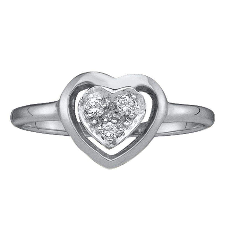 10kt White Gold Women's Round Diamond Simple Heart Cluster Ring 1/20 Cttw - FREE Shipping (US/CAN)-Gold & Diamond Heart Rings-5-JadeMoghul Inc.