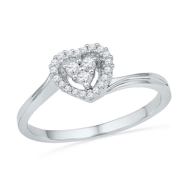 10kt White Gold Women's Round Diamond Simple Heart Cluster Ring 1/6 Cttw - FREE Shipping (US/CAN)-Gold & Diamond Heart Rings-10.5-JadeMoghul Inc.