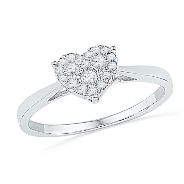 10kt White Gold Women's Round Diamond Simple Heart Cluster Ring 1/6 Cttw - FREE Shipping (US/CAN)-Gold & Diamond Heart Rings-6-JadeMoghul Inc.